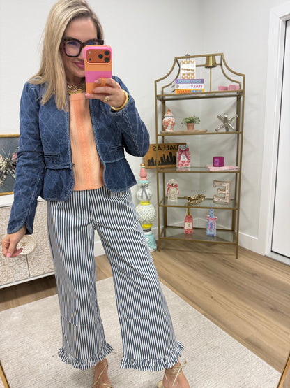 Denim Quilted Peplum Style Denim Shirt Jacket
