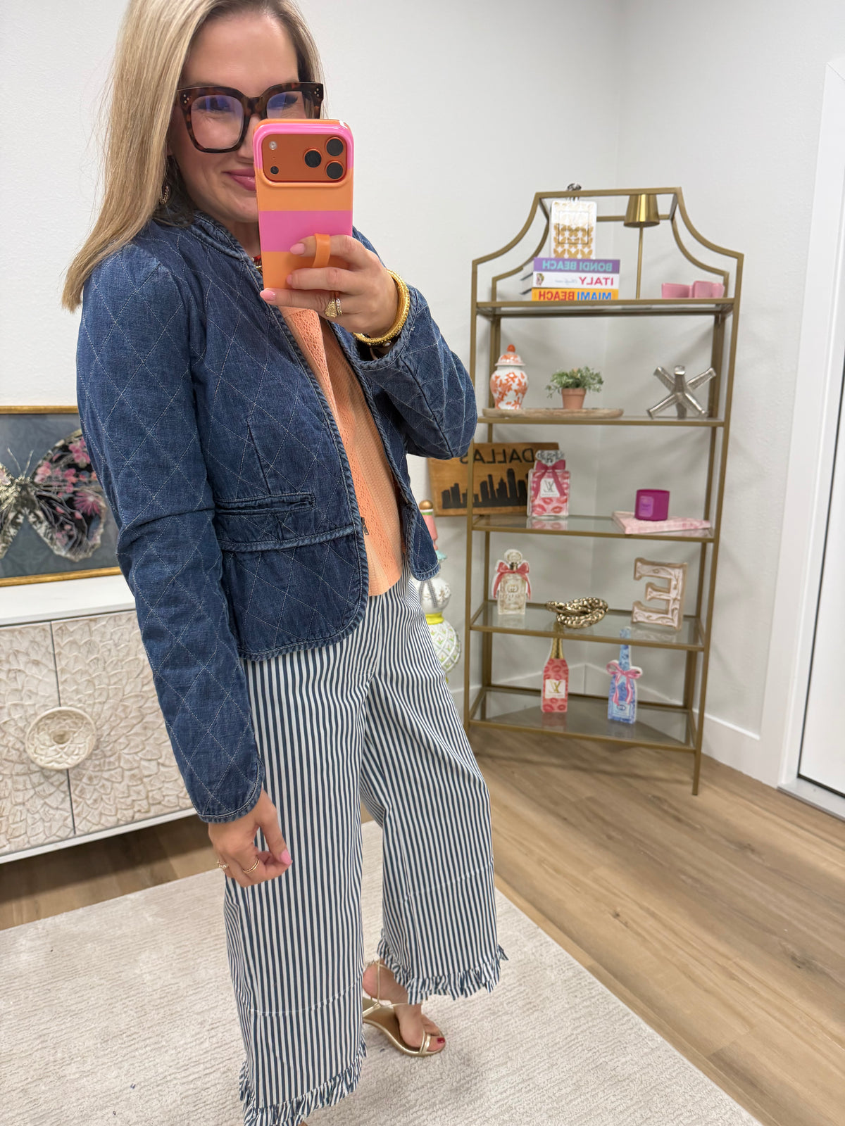 Denim Quilted Peplum Style Denim Shirt Jacket