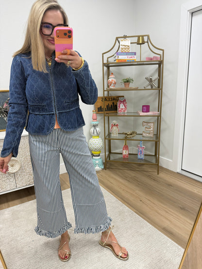 Denim Quilted Peplum Style Denim Shirt Jacket