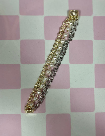 Double Tone and Pearl Gold Link Magnetic Bracelet