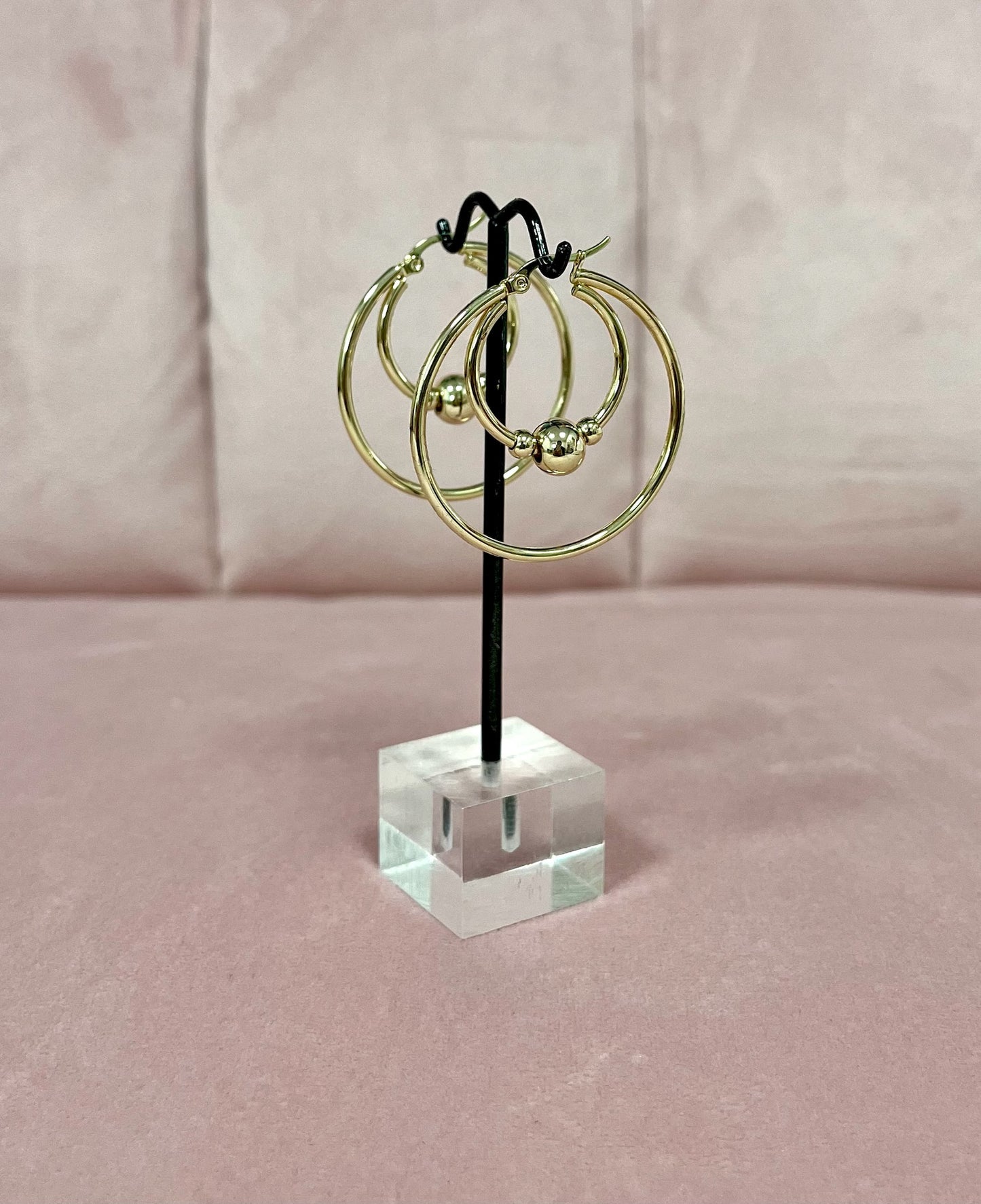 Gold Double Ball Hoop Earring