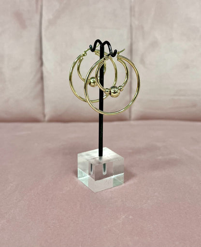 Gold Double Ball Hoop Earring