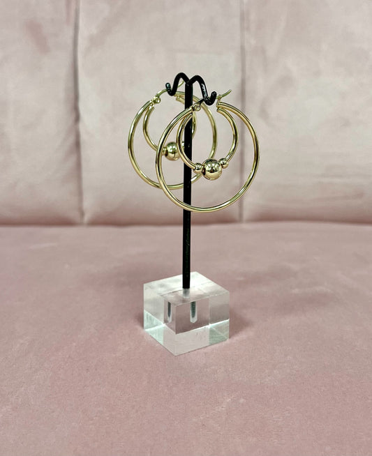 Gold Double Ball Hoop Earring