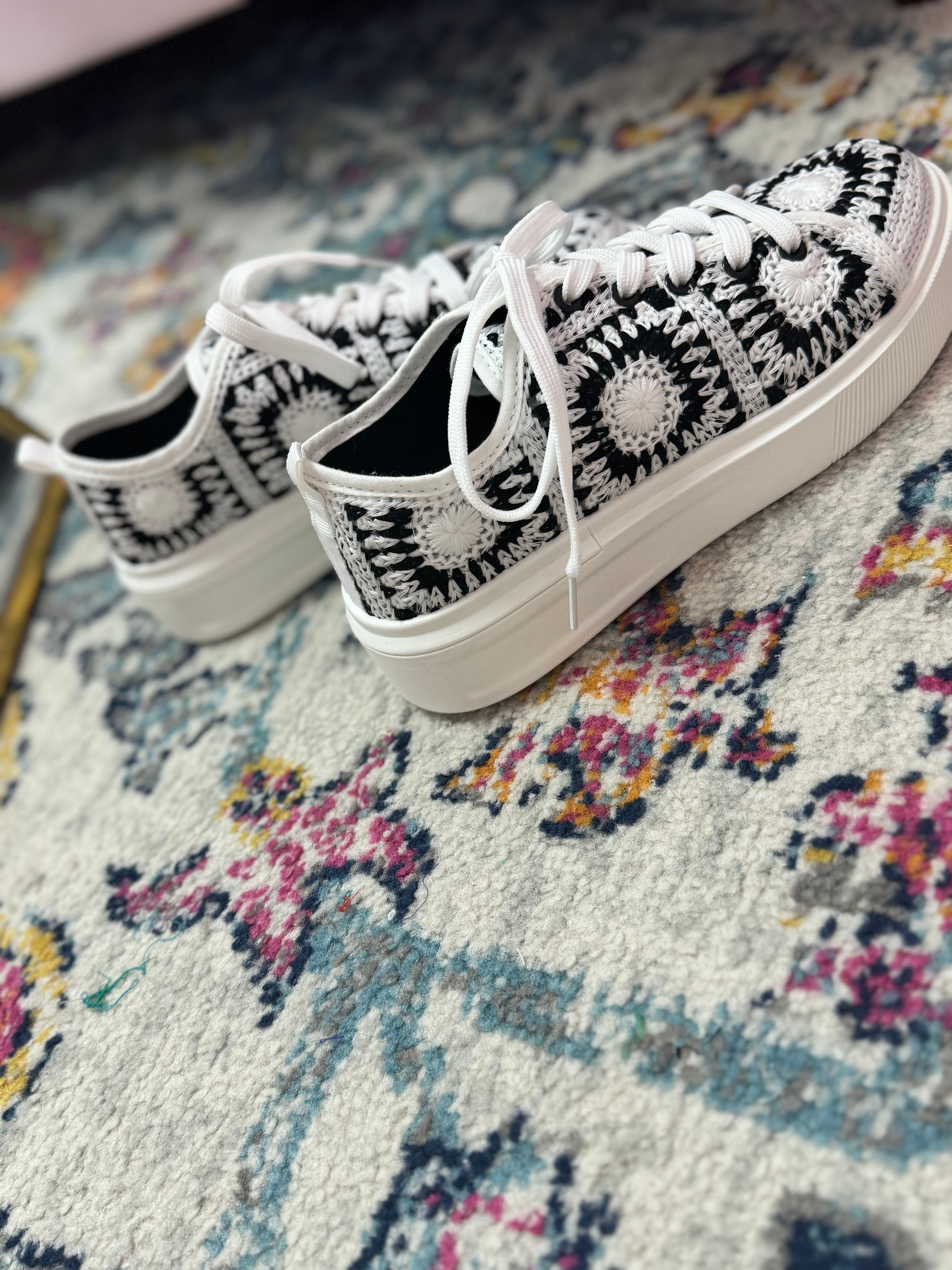 Black and White Crochet Sneakers