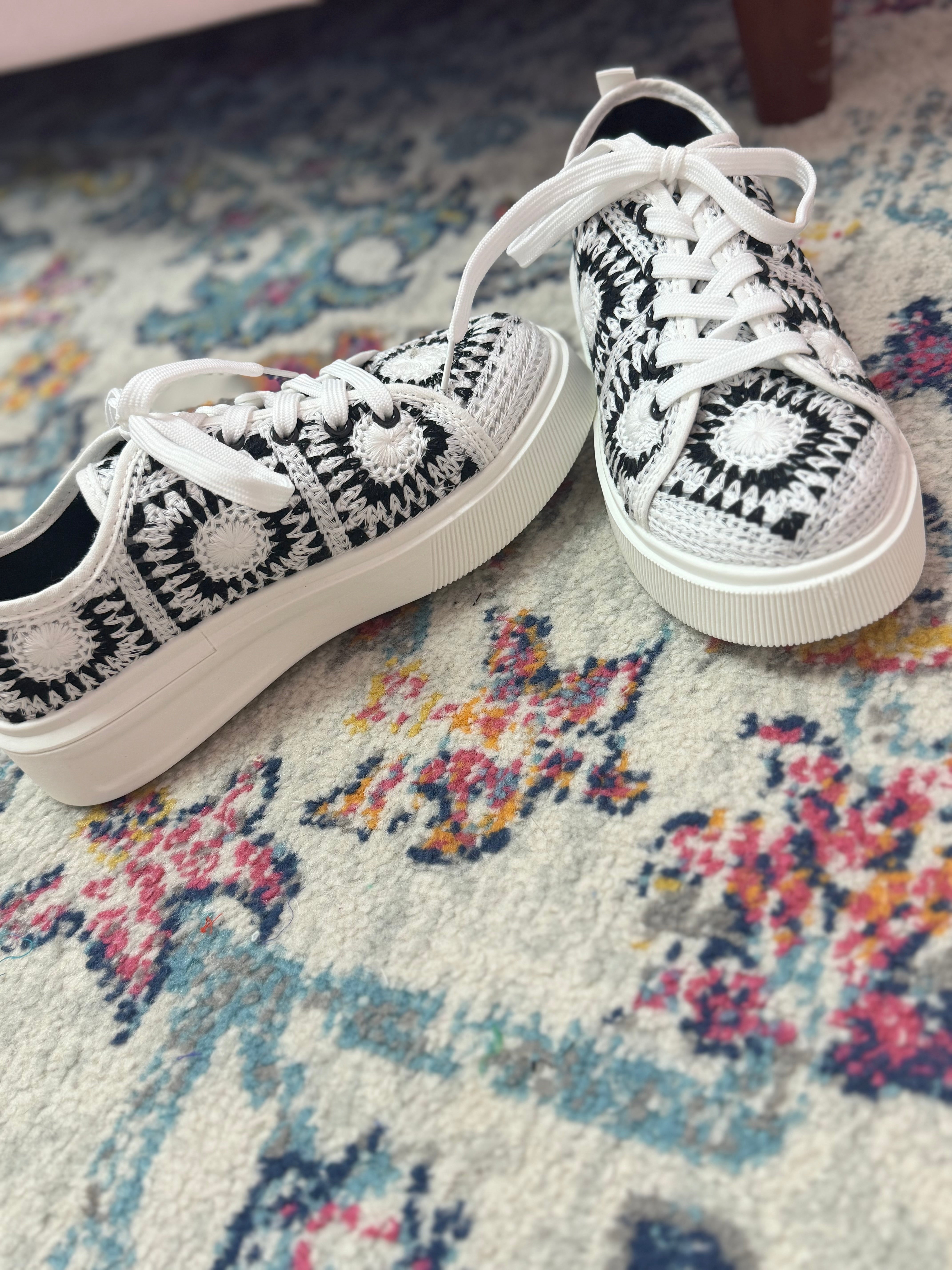 Black and White Crochet Sneakers