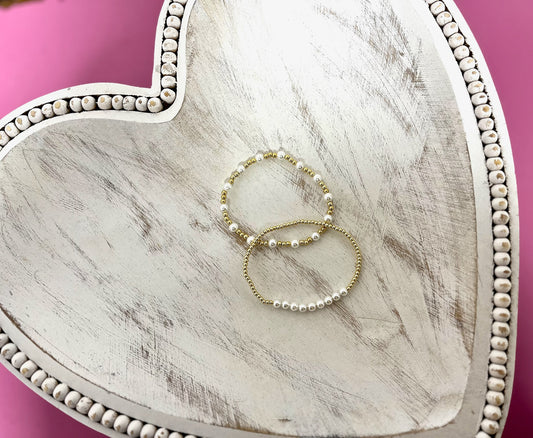 Dainty Gold Pearl Bracelet Set of 2- Style C