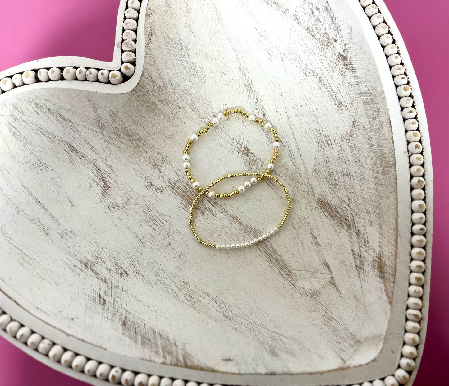 Dainty Gold Pearl Bracelet Set of 2- Style D