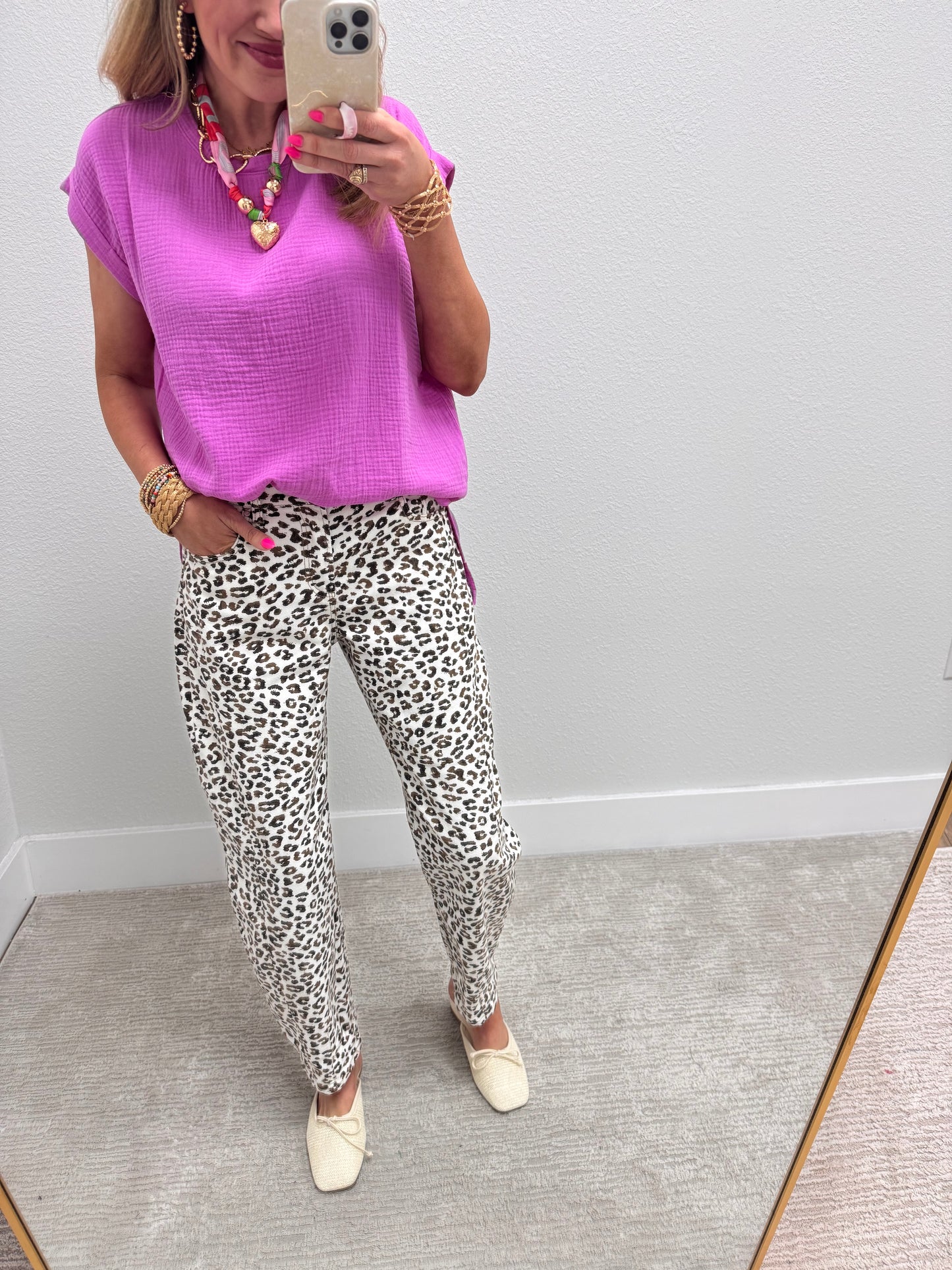 Risen Cream Leopard Barrel Jeans FS