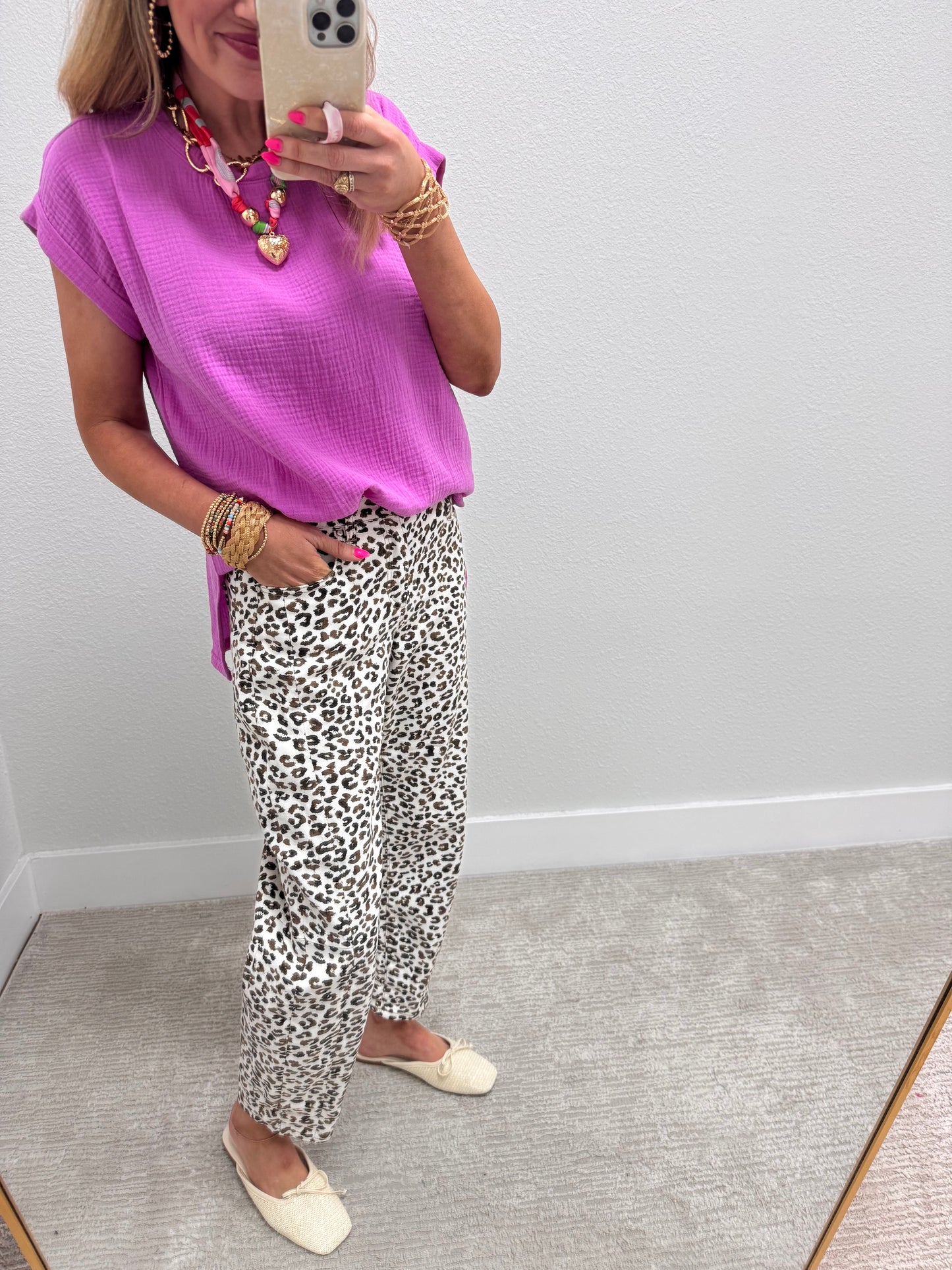 Risen Cream Leopard Barrel Jeans FS
