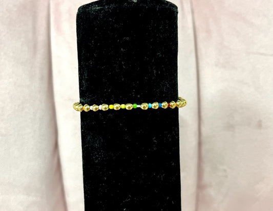 Multi Colored Bead Bracelet- Gold