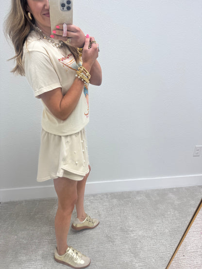 Ecru Pearl Embelished Skort
