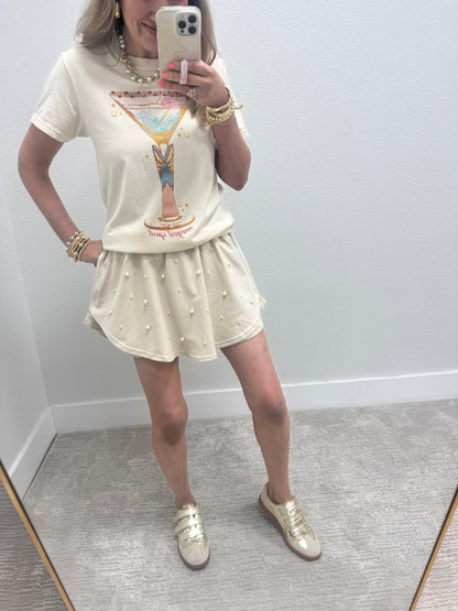 Ecru Pearl Embelished Skort