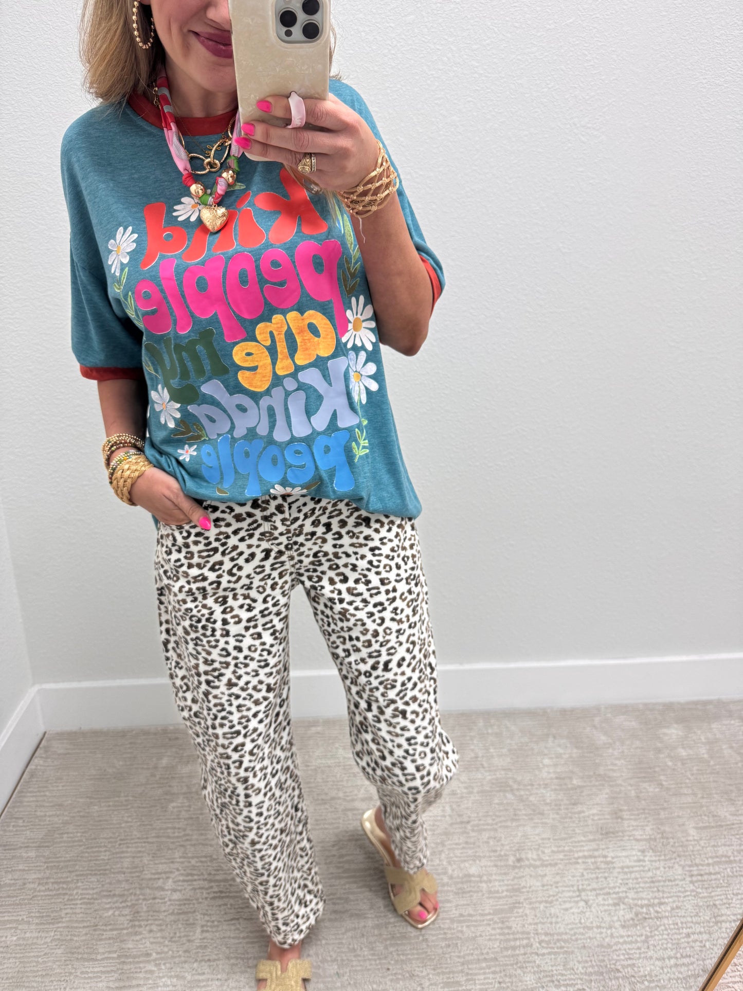 Risen Cream Leopard Barrel Jeans FS