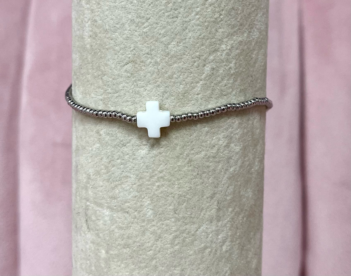 Dainty Colored Cross Bracelet- Silver