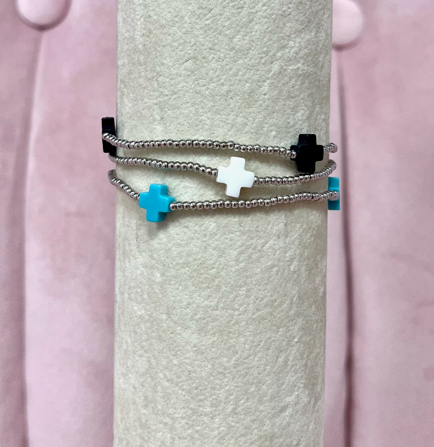 Dainty Colored Cross Bracelet- Silver