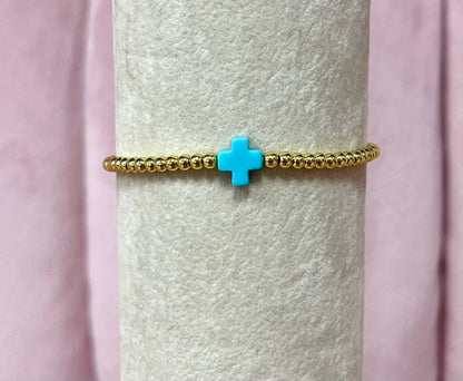 Luxe Colored Cross Bracelet- Gold