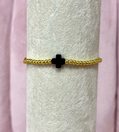 Luxe Colored Cross Bracelet- Gold