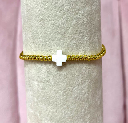 Luxe Colored Cross Bracelet- Gold