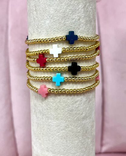 Luxe Colored Cross Bracelet- Gold