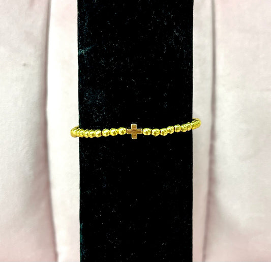 Medium Bead Cross Bracelet- Gold
