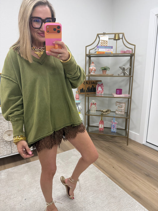 Dusty Olive Mineral Washed French Terry Over-sized Sweatshirt