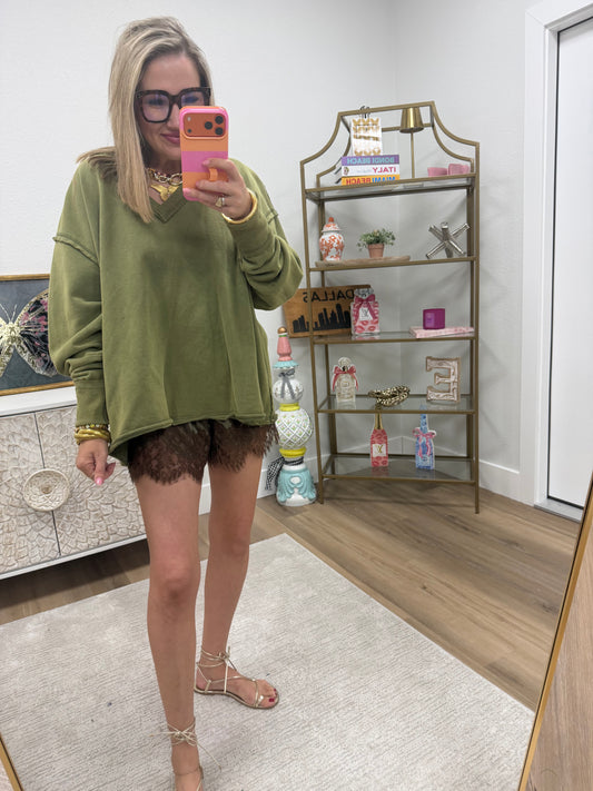 Dusty Olive Mineral Washed French Terry Over-sized Sweatshirt