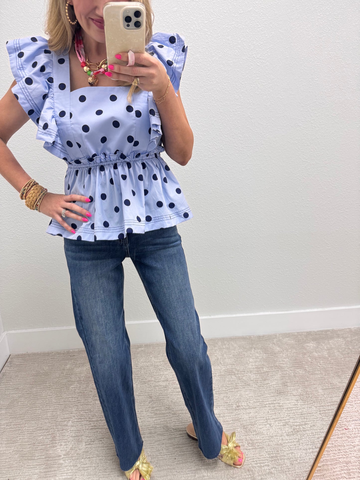 Blue Combo Polka Dot Printed Blouse