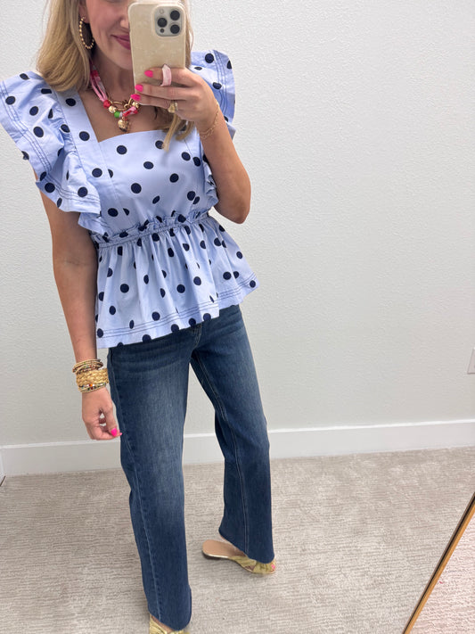 Blue Combo Polka Dot Printed Blouse