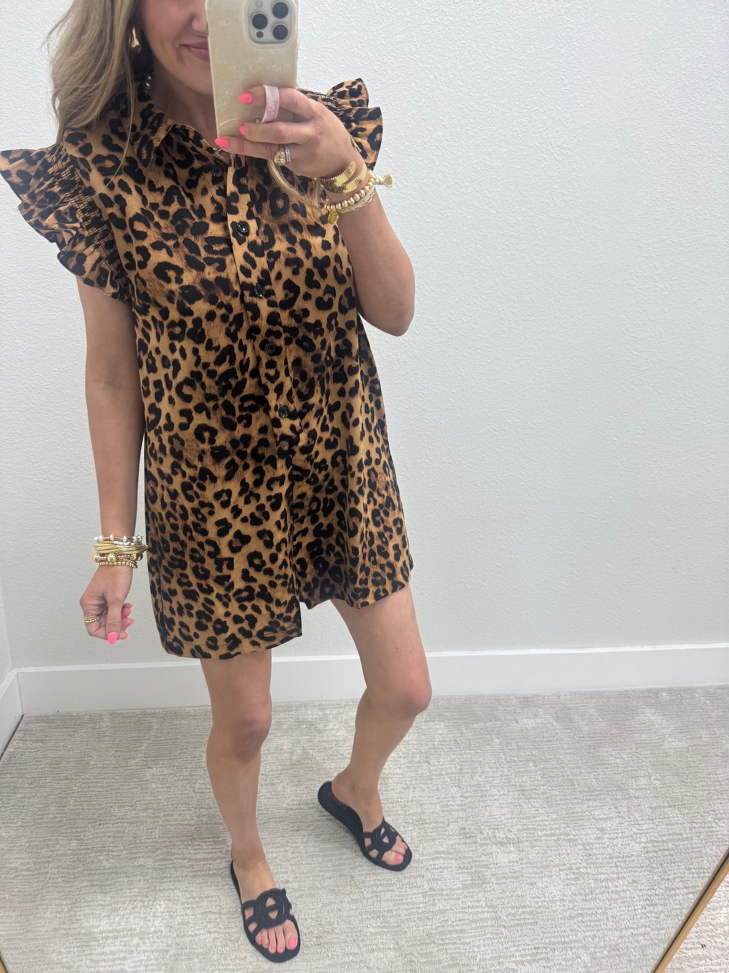 Lightweight Leopard Printed Romper with Pocket and Ruffle Sleeves
