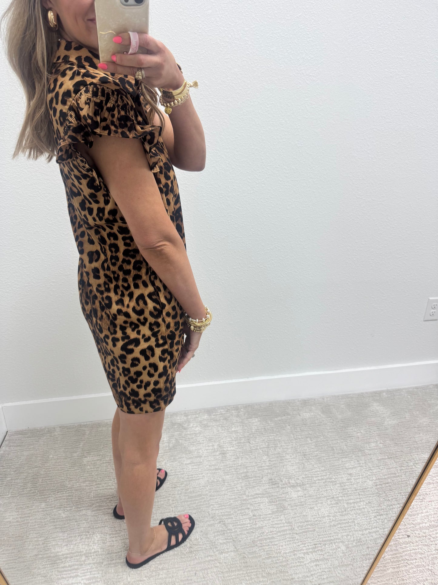 Lightweight Leopard Printed Romper with Pocket and Ruffle Sleeves
