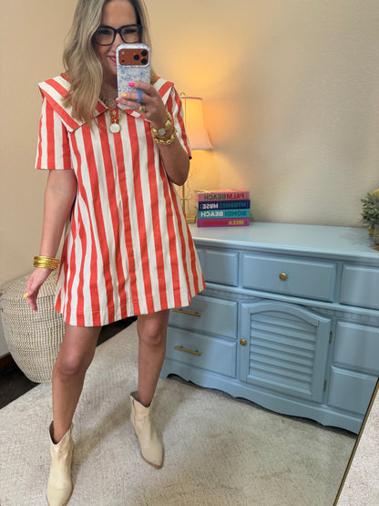 Orange Stripe Short Sleeve Mini Dress