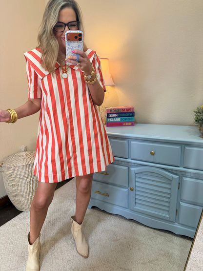 Orange Stripe Short Sleeve Mini Dress