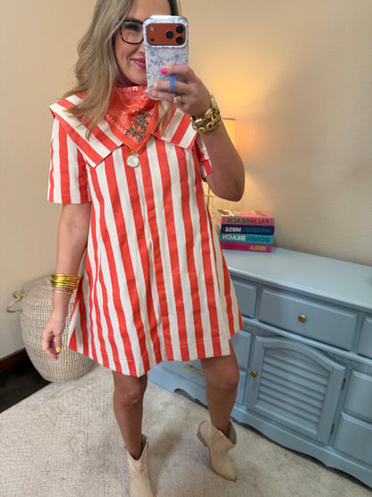 Orange Stripe Short Sleeve Mini Dress