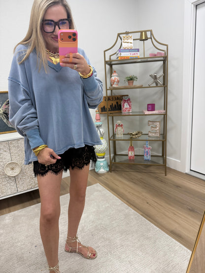 Dusty Blue Mineral Washed French Terry Oversized Sweatshirt
