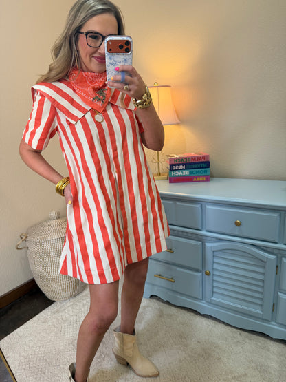 Orange Stripe Short Sleeve Mini Dress