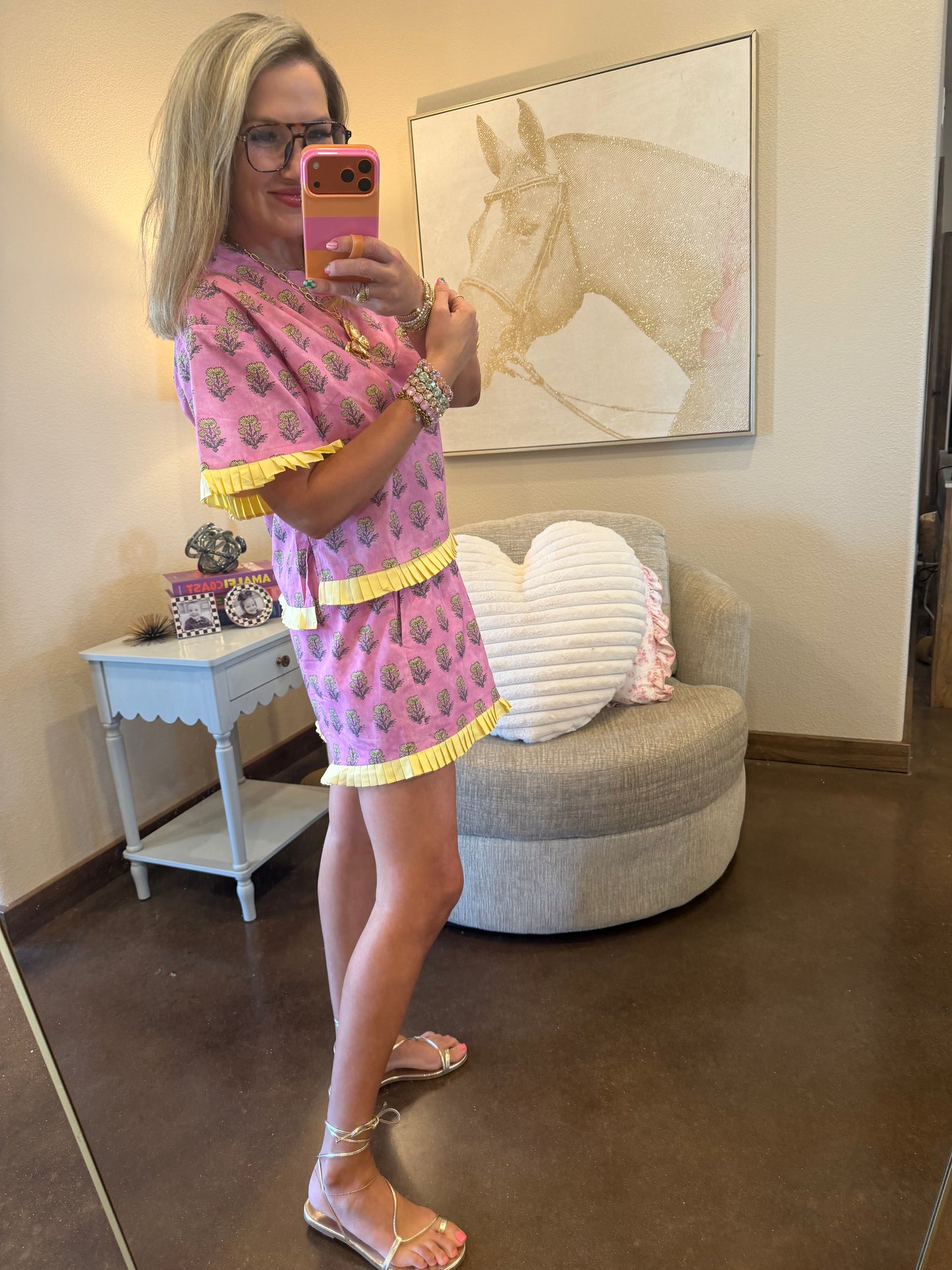 Floral Print Pleated Short Set
