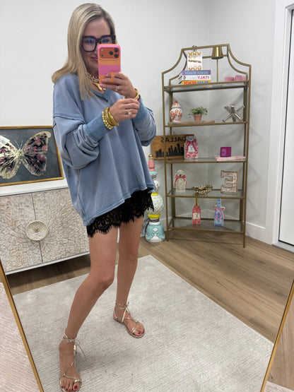 Dusty Blue Mineral Washed French Terry Oversized Sweatshirt