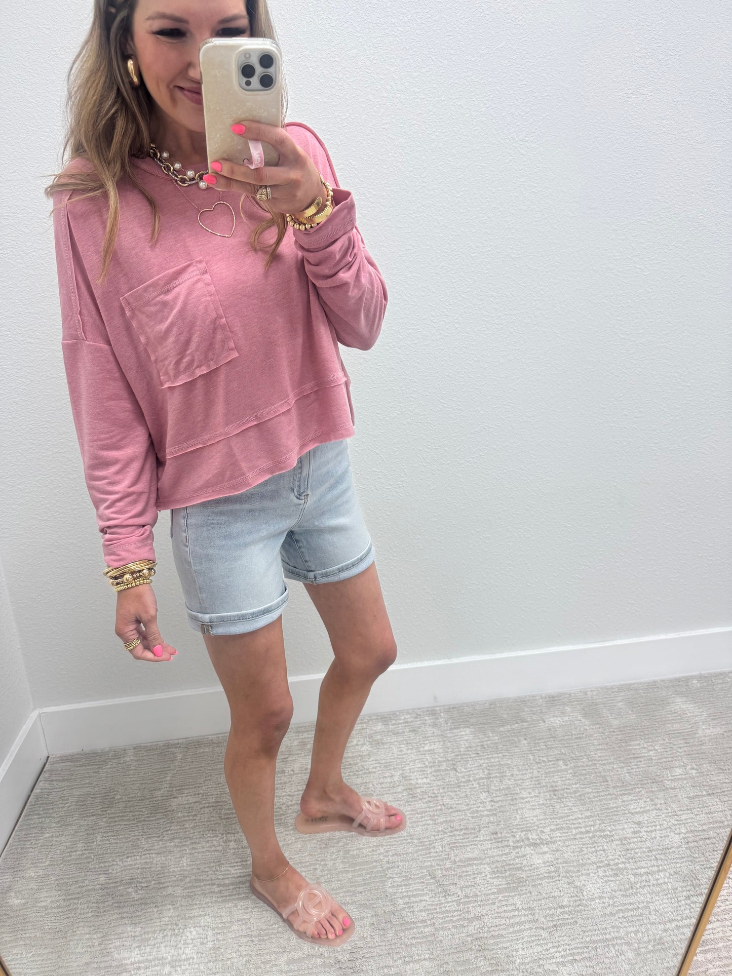 Light Wash High Rise Denim Shorts