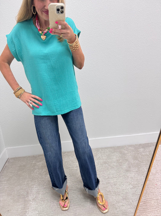 Turquoise Gauze Solid Top FS