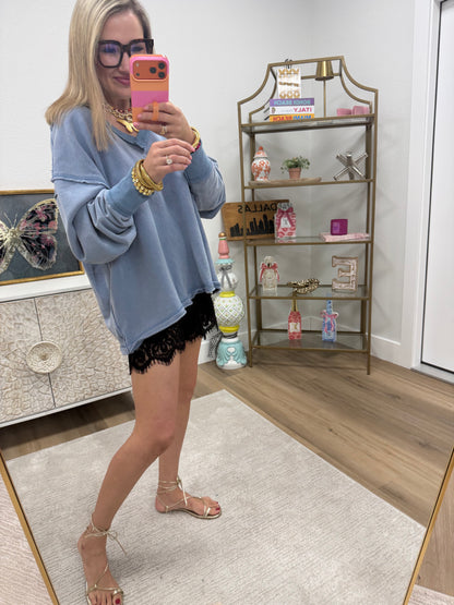 Dusty Blue Mineral Washed French Terry Oversized Sweatshirt