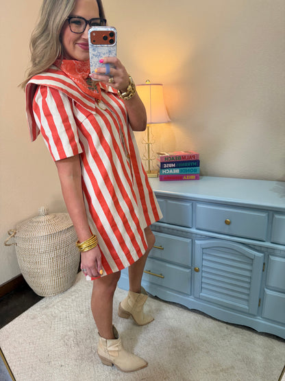 Orange Stripe Short Sleeve Mini Dress