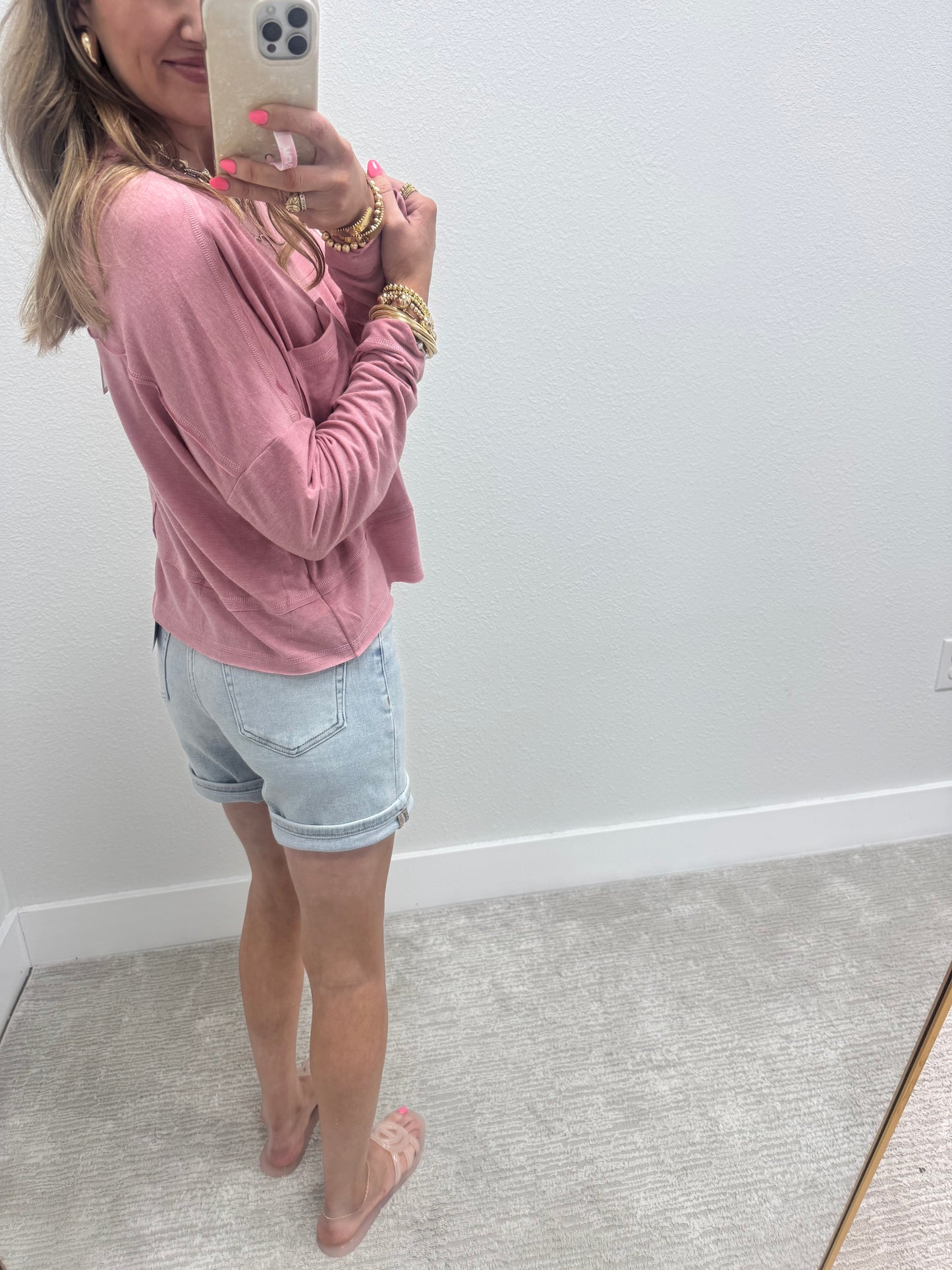 Light Wash High Rise Denim Shorts