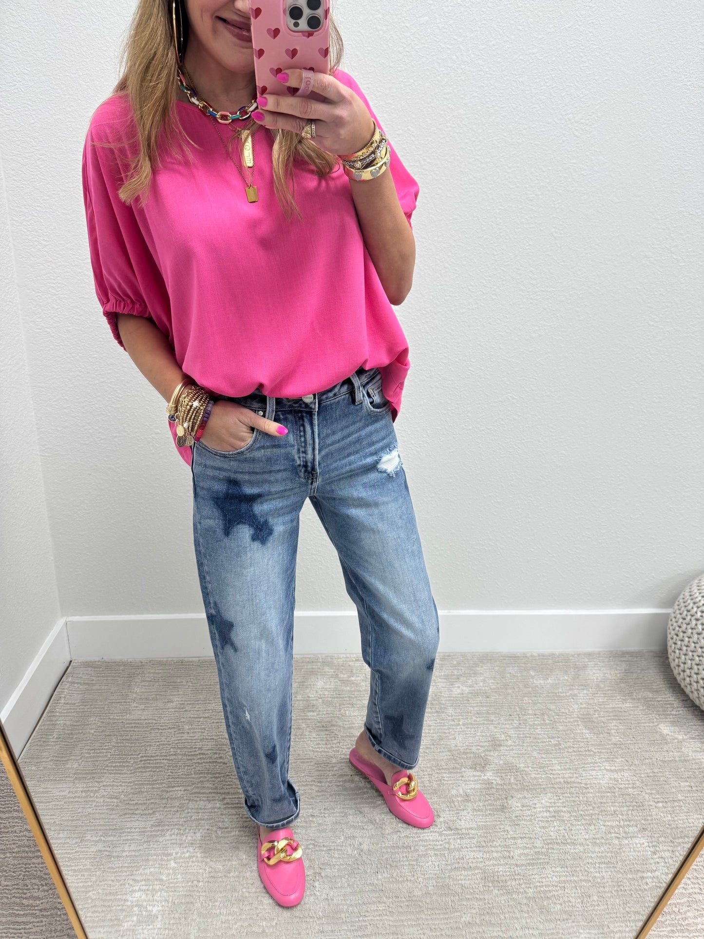 Fuchsia Elastic Arm Dolman Short Sleeve