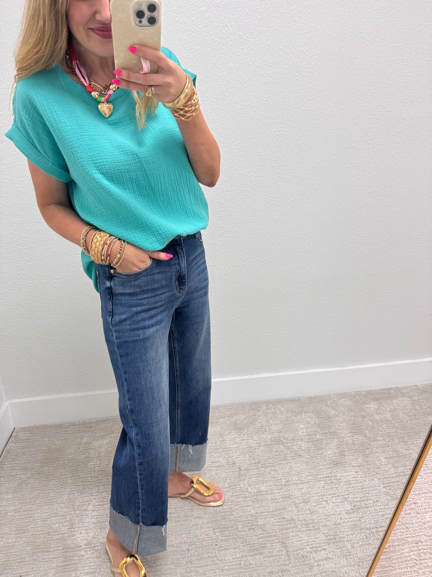 Turquoise Gauze Solid Top FS
