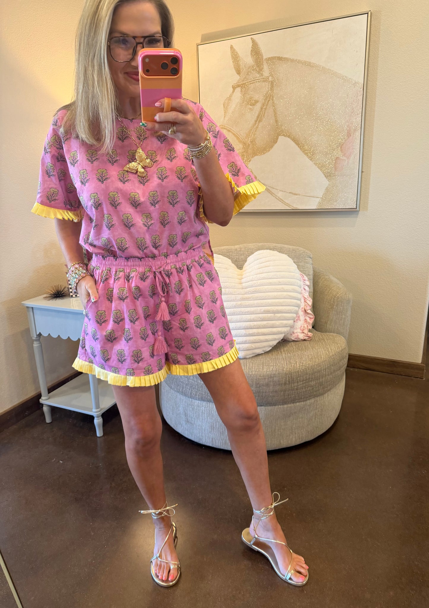 Floral Print Pleated Short Set