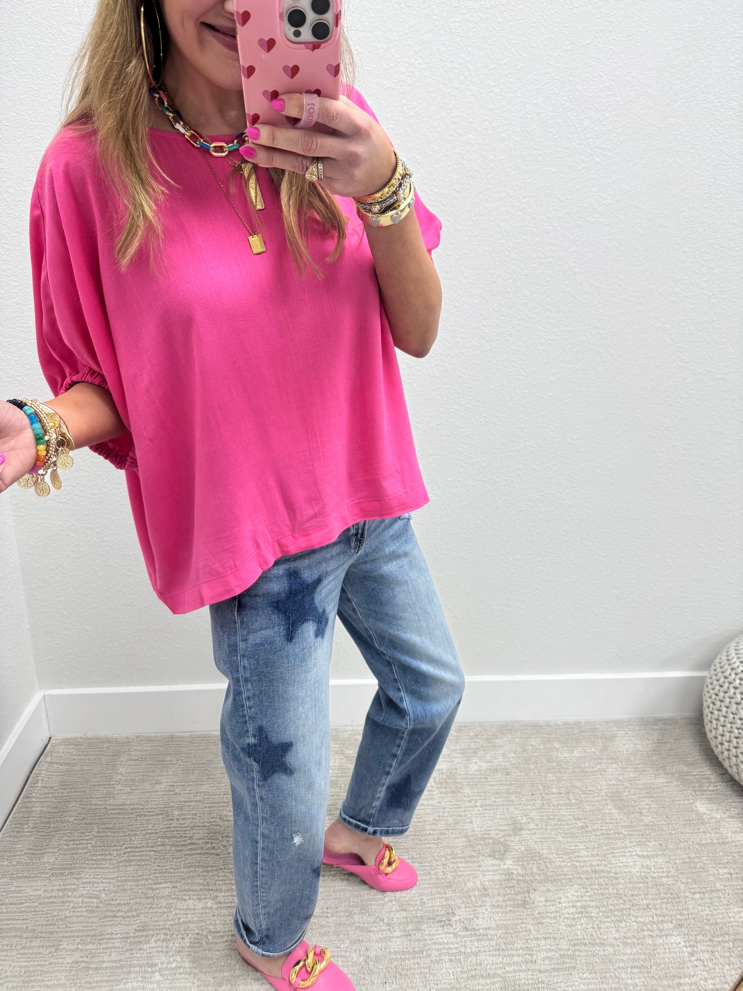 Fuchsia Elastic Arm Dolman Short Sleeve