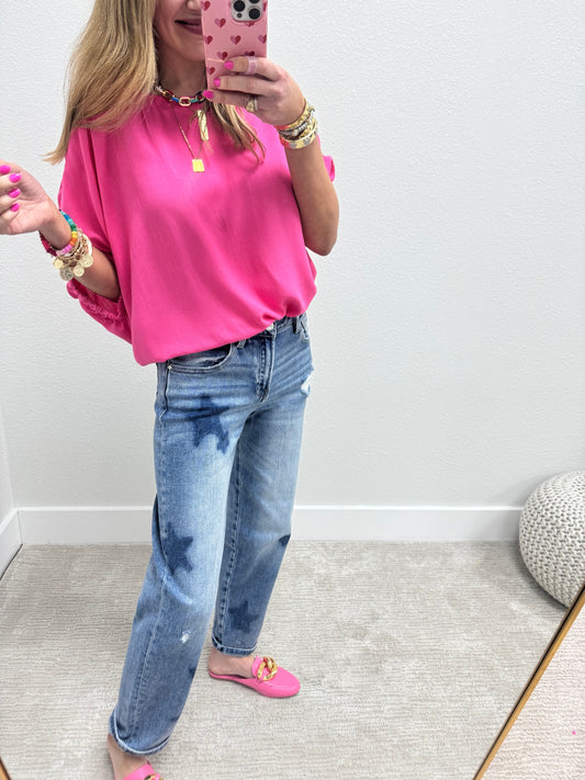 Risen Mid Rise Boyfriend Star Detail Cuff Jeans