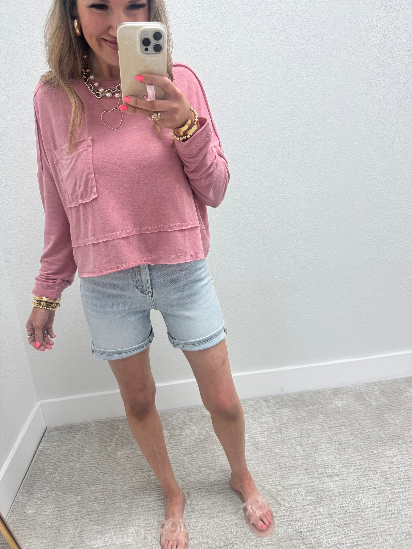 Light Wash High Rise Denim Shorts