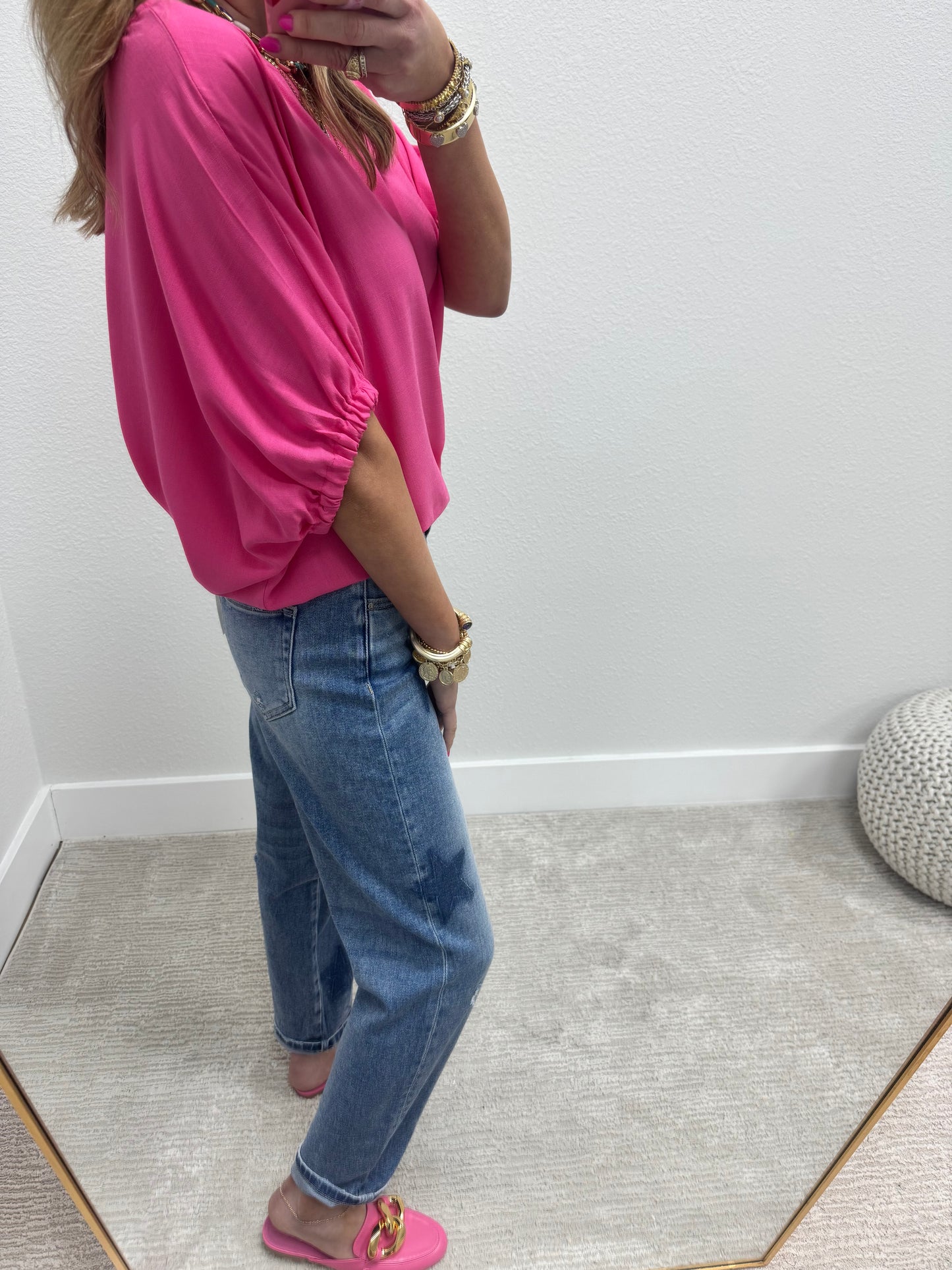 Fuchsia Elastic Arm Dolman Short Sleeve