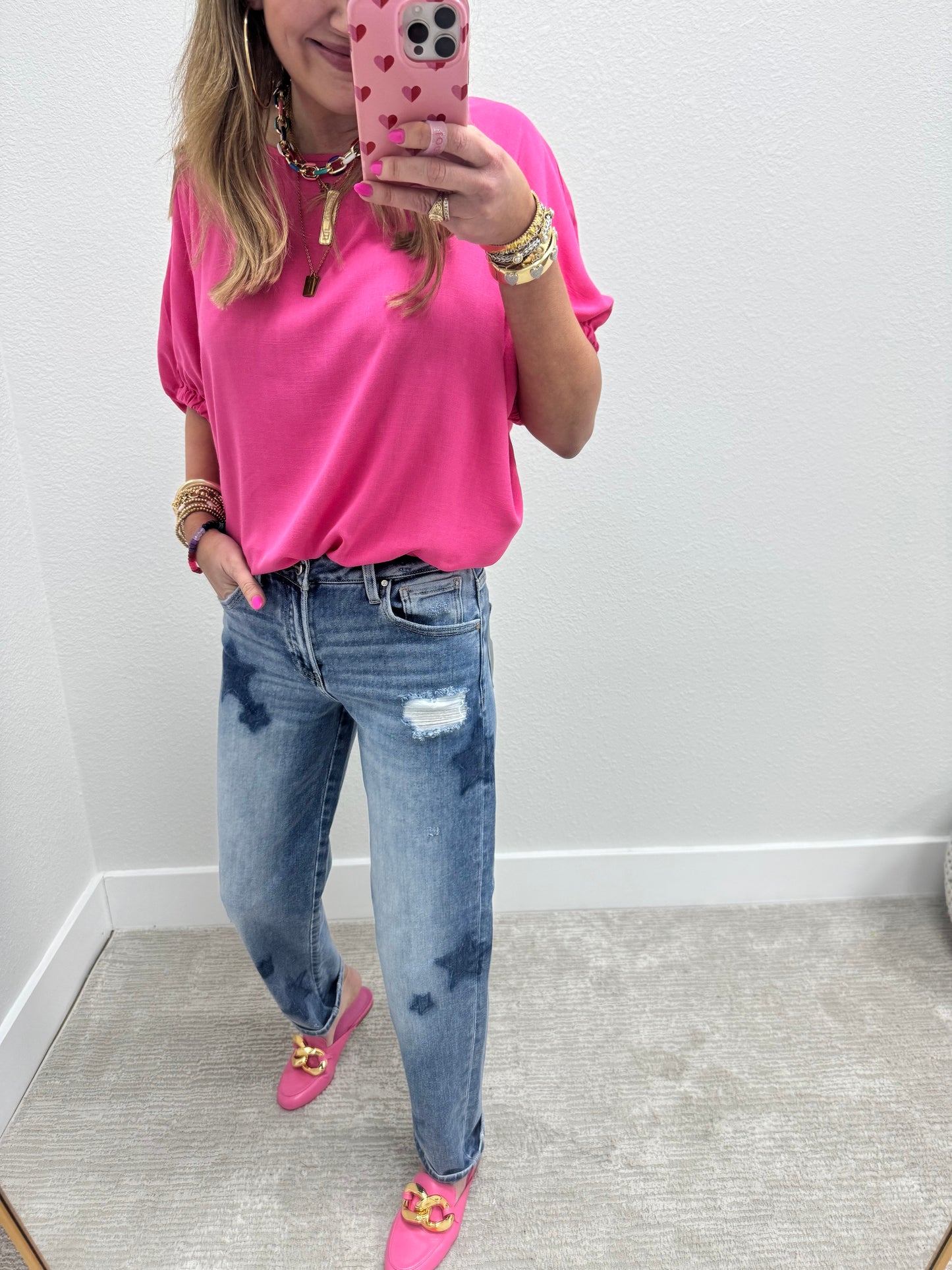 Fuchsia Elastic Arm Dolman Short Sleeve
